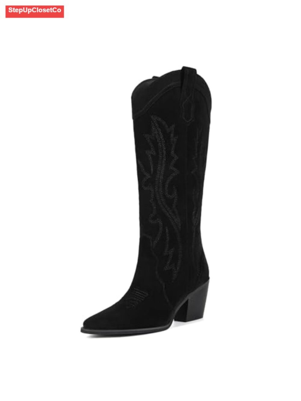 Women's Cowboy Boots Embroidered Pointed Toe Knee High Wide Calf